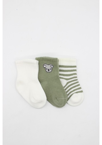 Erturkstore Koala Boy 3'lü Penye Soket Çorap 10133 Ekru Çok Renkli