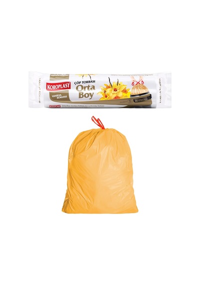 Koroplast Vanilya Kokulu Orta Boy Büzgülü Çöp Poşeti 15'li 55x60 Cm, Kolay Bağlanır Kokulu Büzgülü Orta Boy