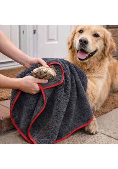 Wonkey - Mikrofiber Köpek Kurulama Havlusu 60x90 Cm, Kedi - Köpek Evcil Hayvan Kurulama İçin Pati Havlusu - Küçük Ve Orta Irk Acı Biber