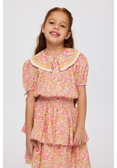 Panço Liberty Kumaş Çiçek Desenli Kız Çocuk Gömlek Pembe