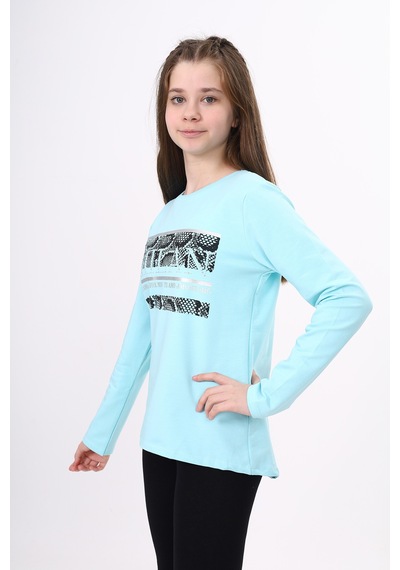 Toontoy Kız Çocuk Milan Baskılı Sweatshirt Açık Mint Yeşili Mint