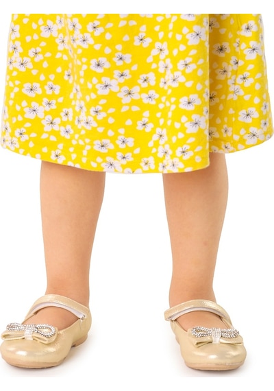 Kiko Kids Papyon Taşlı Cırtlı Kız Çocuk Babet Ayakkabı 254 Altın 001