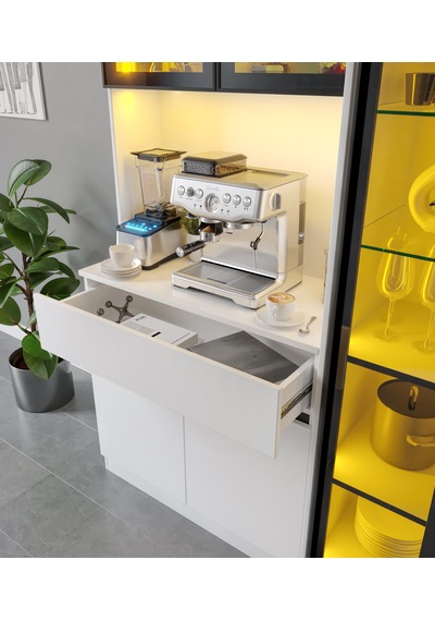 Moon Midi Sağ Vitrinli Kahve Köşesi Komple Mdf Led Mutfak Dolabı Beyaz Moon Midi Sağ Vitrinli Kahve Köşesi Komple Mdf Led Mutfak Dolabı Beyaz