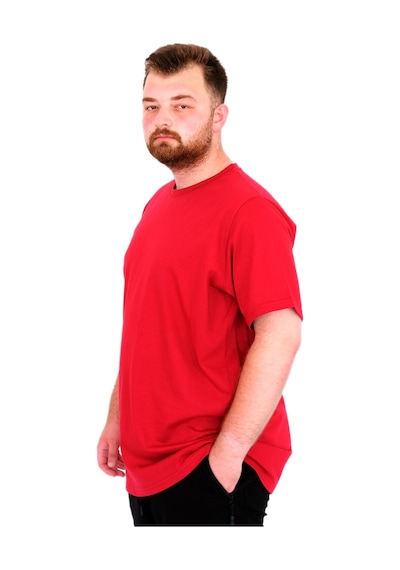 Mode Xl Büyük Beden Erkek T-shirt Bisiklet Yaka Basic U25162 Bordo Bordo