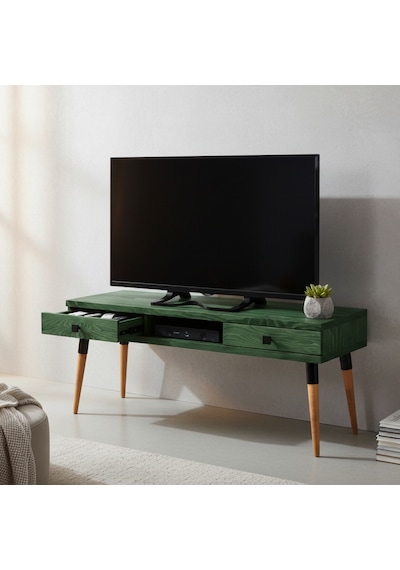 Masif Ahşap Tv Ünitesi 120 Cm İskandinav Stil, Doğal, 2 Çekmeceli Ve 1 Raflı Modest Tv-120 Ye Yeşil - Ahşap Masif Ahşap Tv Ünitesi 120 Cm İskandinav Stil, Doğal, 2 Çekmeceli Ve 1 Raflı Modest Tv-120 Ye Yeşil - Ahşap