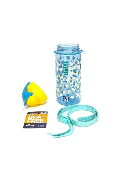 Gıpta Mavi Crystal Tritan Desenli Pipetli Matara Suluk 500 Ml