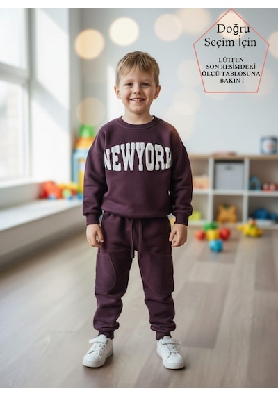 Smalltouch Unısex Çocuk Nakışlı Sweat Eşofman Takım Mürdüm