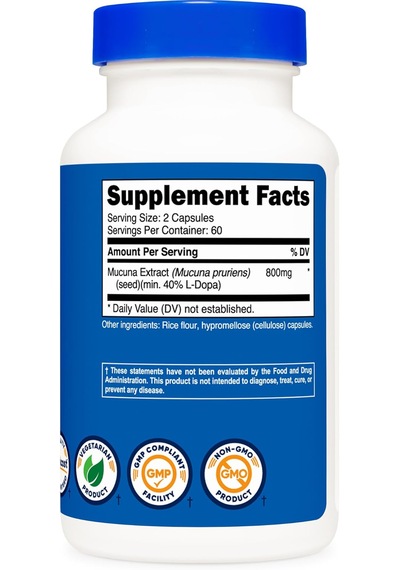 Nutricost Dopa Mucuna Pruriens 400mg, 120 Capsules - 800 mg Aromasız