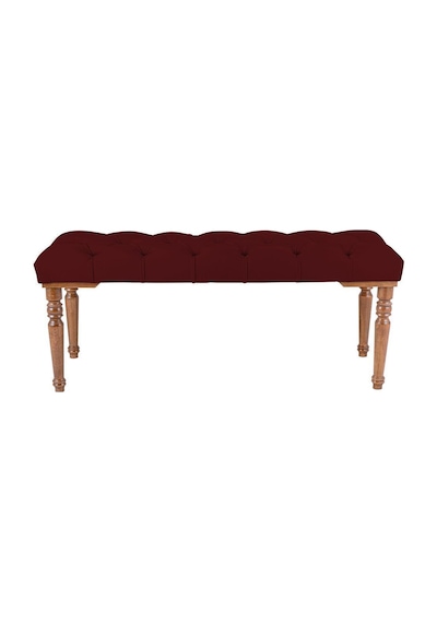 Gazzini Classic Torna Gürgen Ahşap Ayak Chester Model Kapitoneli Bordo Puf Bench - Ceviz Ayak