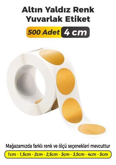Altın Yaldız Renk Yuvarlak Kesim Etiket 4cm 500 Adet Altın