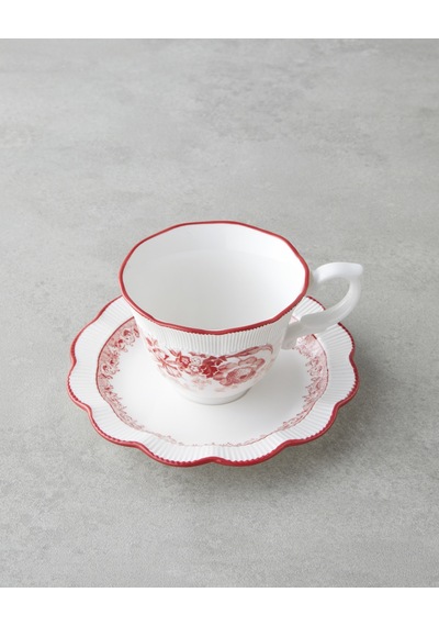 English Home Carmine Porselen 4 Parça 2 Kişilik Çay Fincanı Takımı 200 Ml Kırmızı - Beyaz