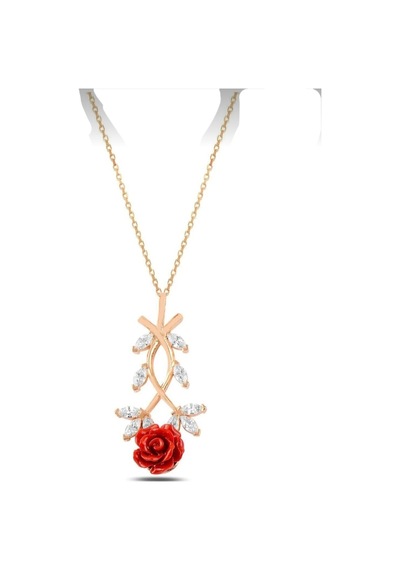 Çekirdekjewelry 925 Ayar Gümüş Pembe Güllü Kolye Rose