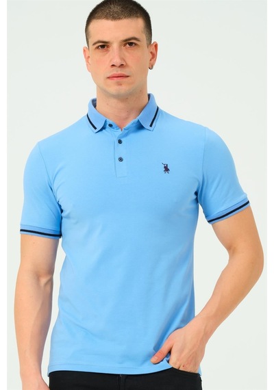T8586 Dewberry Erkek Polo Yaka T-shırt-düz Açık Mavi