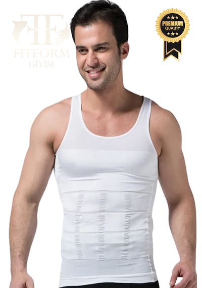 Fitform Giyim Fitform Erkek Atlet Korse Ultra Göğüs Toplayıcı Jinekomasti Göbek Toparlayıcı Dik Duruş Korse Beyaz