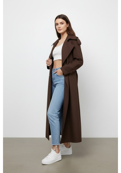Durivya Apoletli Oversize Trençkot Kahverengi