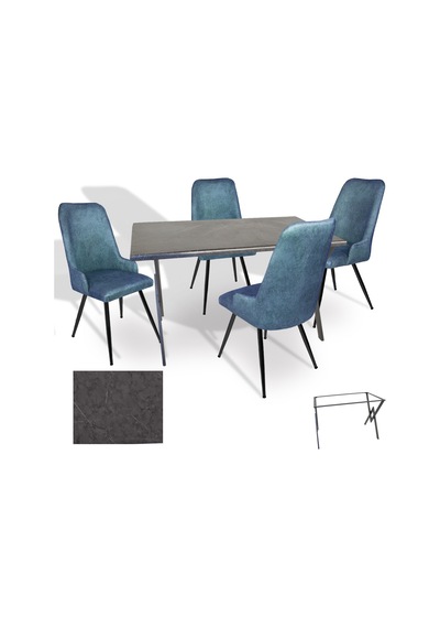 Anemon - Çırağan Masa Takımı Werzalit, Allzalit, Vermodin Tabla 80x120 - Grey Marble - Mavi Çok Renkli