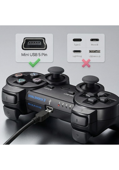 Mini Usb To Usb Şarj Ve Data Kablosu 1.5 Metre - Usb 2.0 Veri + Şarj - Usb-a'dan Mini Usb-b'ye 5 Pin - Dijital/aksiyon/araç Kamerası, Gps, Mp3/mp4, Ps3 Kolu Uyumlu - Tak Çalıştır