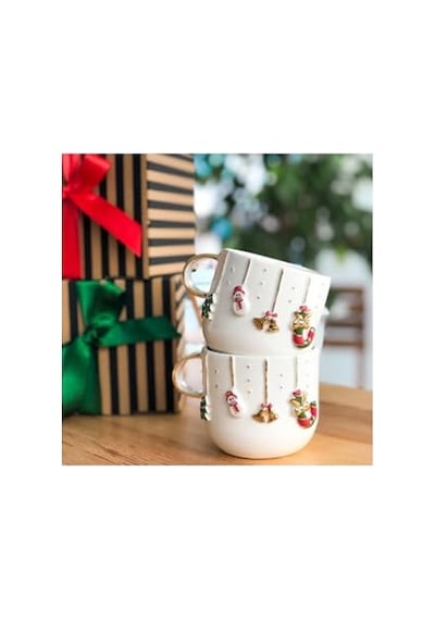 Celine's Wonders Kabartmalı 24 Ayar Altın Dekorlu El Yapımı Kupa 300 Ml Yılbaşı Kupa Christmas Mug Yılbaşı Fin Diğer