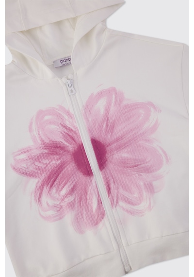 Panço Kız Çocuk Çiçek Baskılı Beyaz Sweatshirt