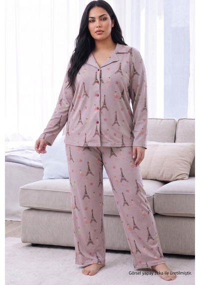 Siyah İnci Lila Desenli Termal Kumaşlı Ultra Soft Yumuşak Büyük Beden Battal Boy Düğmeli Örme Pijama Takımı 26226535 Siyah İnci Lila Desenli Termal Kumaşlı Ultra Soft Yumuşak Büyük Beden Battal Boy Düğmeli Örme Pijama Takımı 26226535