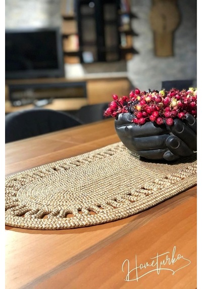 Moderin Doğal Jüt, Desenli, Hasır, Amerikan Servis, Masa, Sehpa Örtüsü Runner. 35x100 Jüt Hasır Diğer