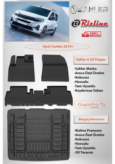 Sahler Opel Combo 2019 Ve Sonrası 4.5d Pasaps Rizline Premıum Bagaj Havuzu Set