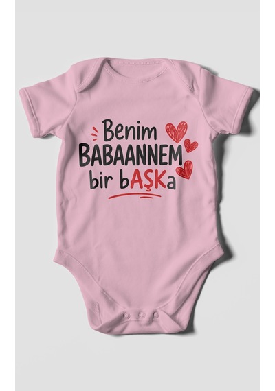 Morivokids Benim Babaanne Temalı Kısa Kollu Bebek Body %100 Pamuk Koyu Pembe