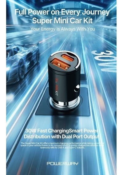 Powerway Minikit 30w Super Pd & Qc 4.0 Çift Çıkışlı Hızlı Ultra Kompakt Metal Araç Şarj Cihazı