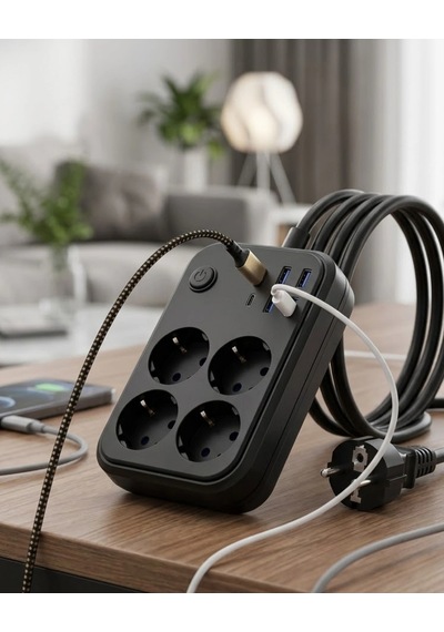 Hubrendy Tekno Akım Korumalı Çoklu Priz 4 Usb 2 Type C 4 Priz Güvenli Ve Hızlı Şarj 0
