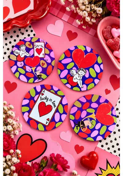 Lucky İn Love Pop Art Kalp Desenli Renkli Retro Temalı, 4 Lü Bardak Altlığı Set 9 Cm, 3 Mm Ahşap Mdf, Dijital Baskı - 933845173 Diğer Lucky İn Love Pop Art Kalp Desenli Renkli Retro Temalı, 4 Lü Bardak Altlığı Set 9 Cm, 3 Mm Ahşap Mdf, Dijital Baskı - 933845173 Diğer