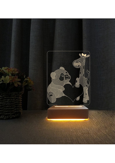 Panda Zürafa Tasarımlı Lamba 3d Led Masa Lambası Doğum Günü Lamba