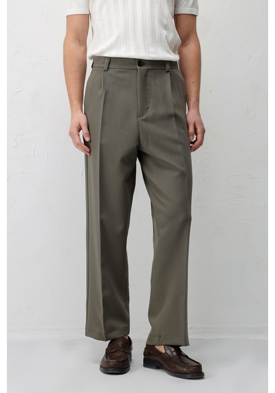 Antioch Relax Fit Baggy Pilili Erkek Pantolon Koyu Haki