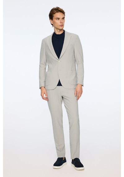 Morven Erkek Gri Poliviskon Trend Çizgili Slim Fit Mono Yaka Takım Elbise 26ms001035100 Gri