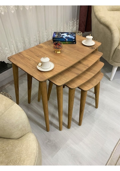 Evmob Home 4lü Dörtlü Zigon Sehpa Ahşap Mdf - Ceviz Ceviz