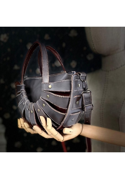 Carıdea El Yapımı Hakiki Deri Bayan Çanta, Clutch, El Omuz Çantası V96 Antrasit