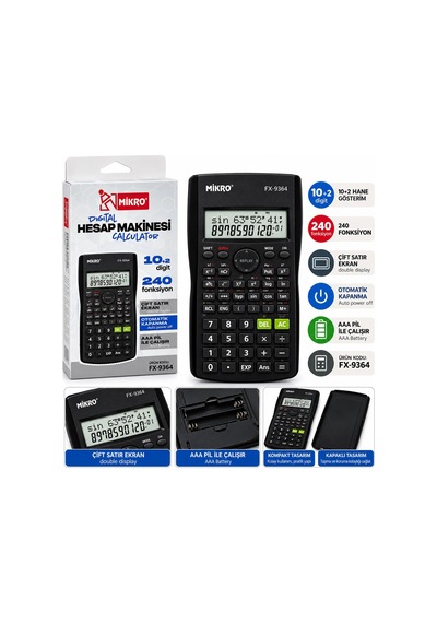 Mikro Fx-7154 Dijital Pro Hesap Makinesi 10+2 Haneli 240 Fonksiyon Siyah