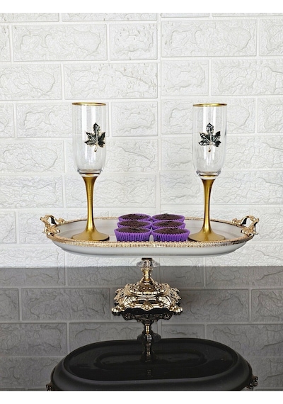 Porselen Büyük Sade Kayık Sunumluk Döküm Gold Çerçeveli Ve Ayaklı 33 Cm Beyaz
