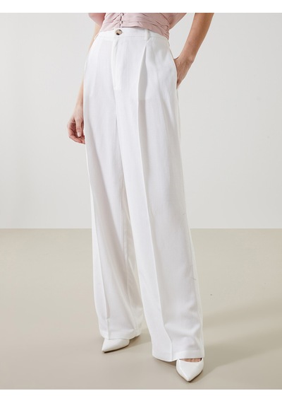 Lcw Vision Beyaz Loose Fit Keten Karışımlı Kadın Pantolon