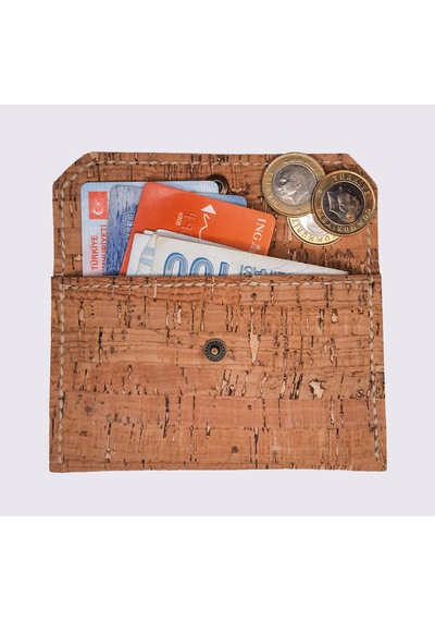 Vegan Mantar Derisinden Doğal İnce Ve Hafif Cüzdan, Gökkuşağı Renklerinde Bozuk Para Cüzdanı Açık Bej
