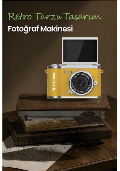 Mini Dijital Retro Kamera 48mp 8x Zoom Flip Ekranlı Selfie Video Vlog Kamerası Cmr51 Sarı