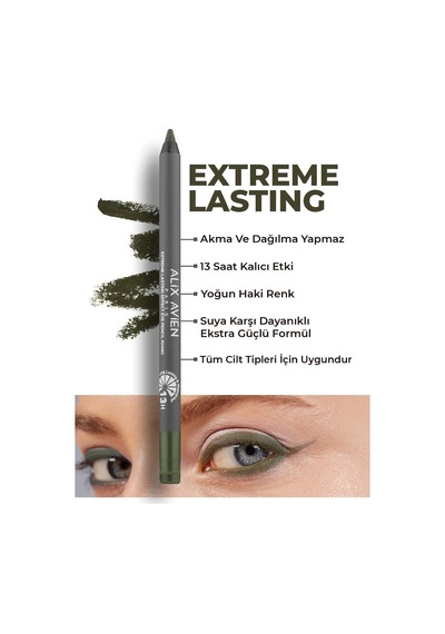 Uzun Süre Kalıcı Suya Dayanıklı Akma, Dağılma Yapmayan Yeşil Göz Kalemi - Extreme Khaki Diğer