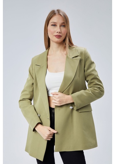 Açık Haki Oversize Dokuma Blazer Ceket Siyah