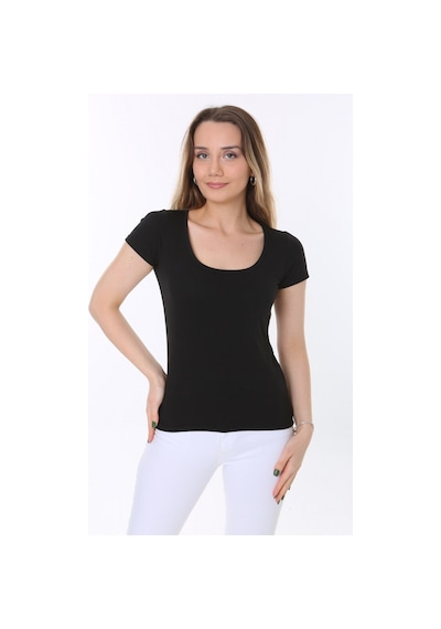 Rooted-kadın Kısa Kollu Derin Havuz,yuvarlak Yaka Penye T-shirt & Bluz SIYAH