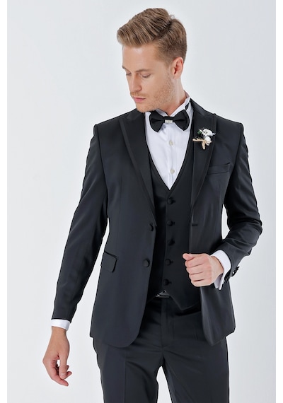 İmza Siyah Desenli Armürlü Çıkarılabilir Kırlangıç Yaka 6 Drop Slim Fit Smokin Damatlık Takım 1001230213-Siyah İmza Siyah Desenli Armürlü Çıkarılabilir Kırlangıç Yaka 6 Drop Slim Fit Smokin Damatlık Takım 1001230213-Siyah