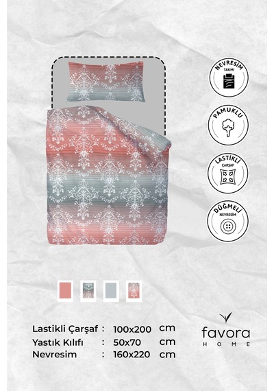 Nova Lastikli Çarşaflı Tek Kişilik Nevresim Takımı - Pembe Pembe