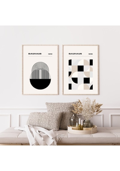 Bauhaus Minimalist Duvar Tablosu Çerçeveli 2'li Set Ahşap Renk 30 X 42 Boyut/ebat