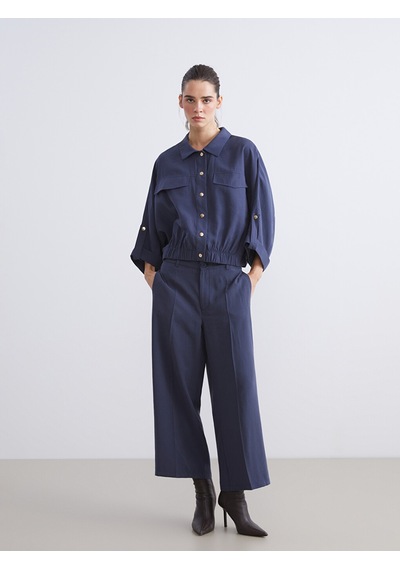 Lcw Vision Lacivert Modal Karışımlı Oversize Kadın Gömlek