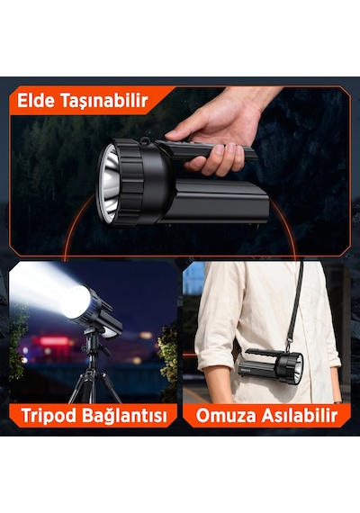 Philips Sfl3101s 10w 1000 Lümen Çift Aydınlatmalı 4 Modlu Tripod Uyumlu Omuz Askılı Projektör Led El Feneri Siyah