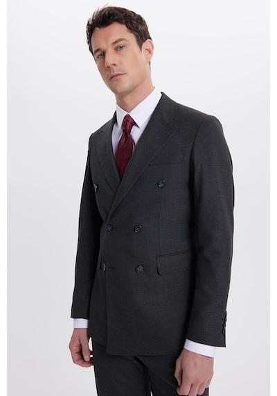 Tudors Erkek Slim Fit Sivri Yaka Çizgili Kapaklı Cepli Antrasit Takım Elbise-41961