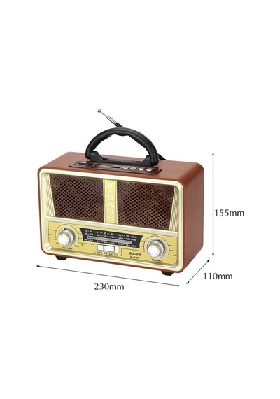 Şarjlı Nostaljik Retro Radyo Sd Kart Usb Bluetooth Fm Radyolu Taşınabilir Kablosuz Hoparlör M-112bt